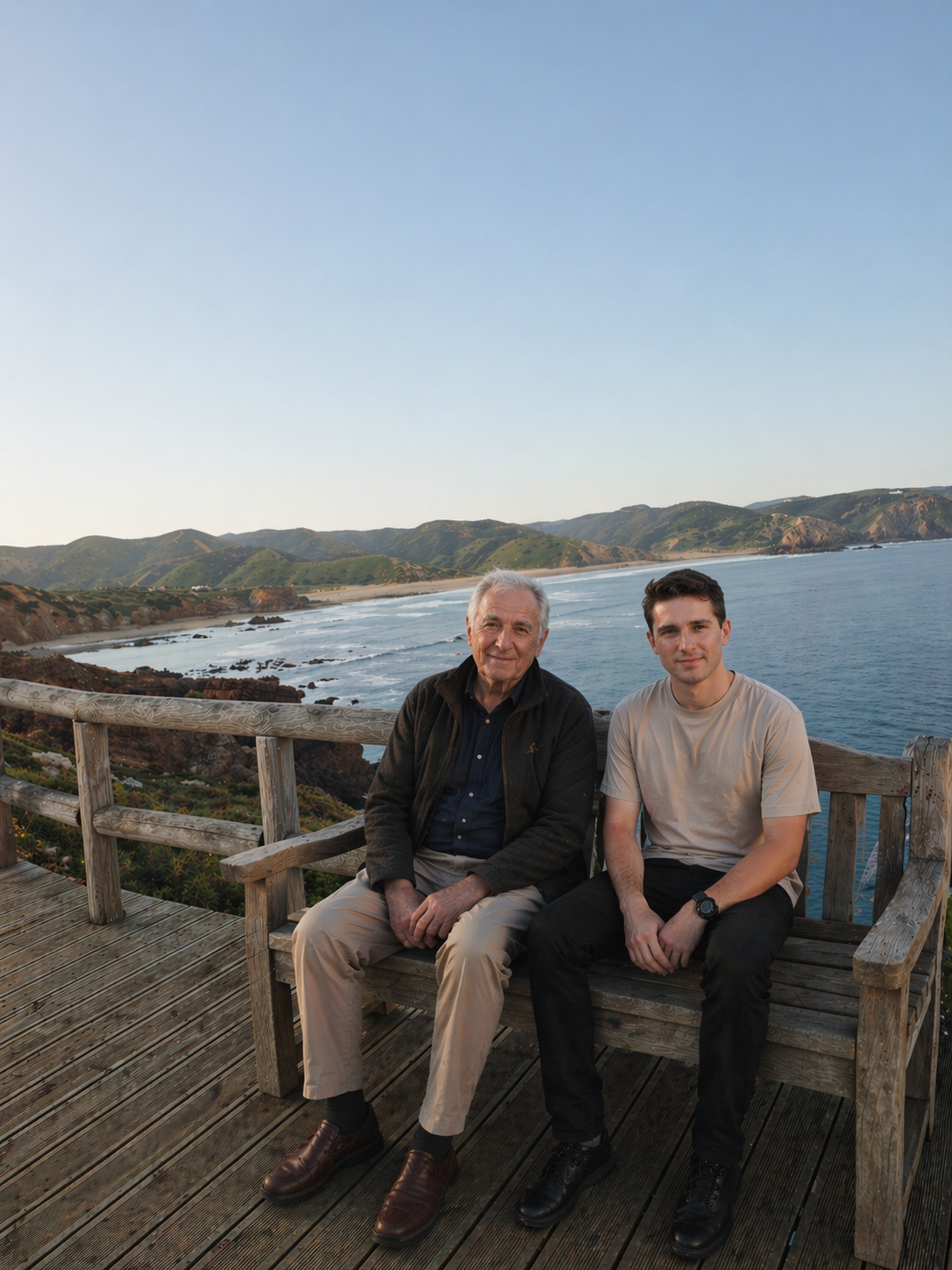 An older man and a younger man sharing a quiet moment.