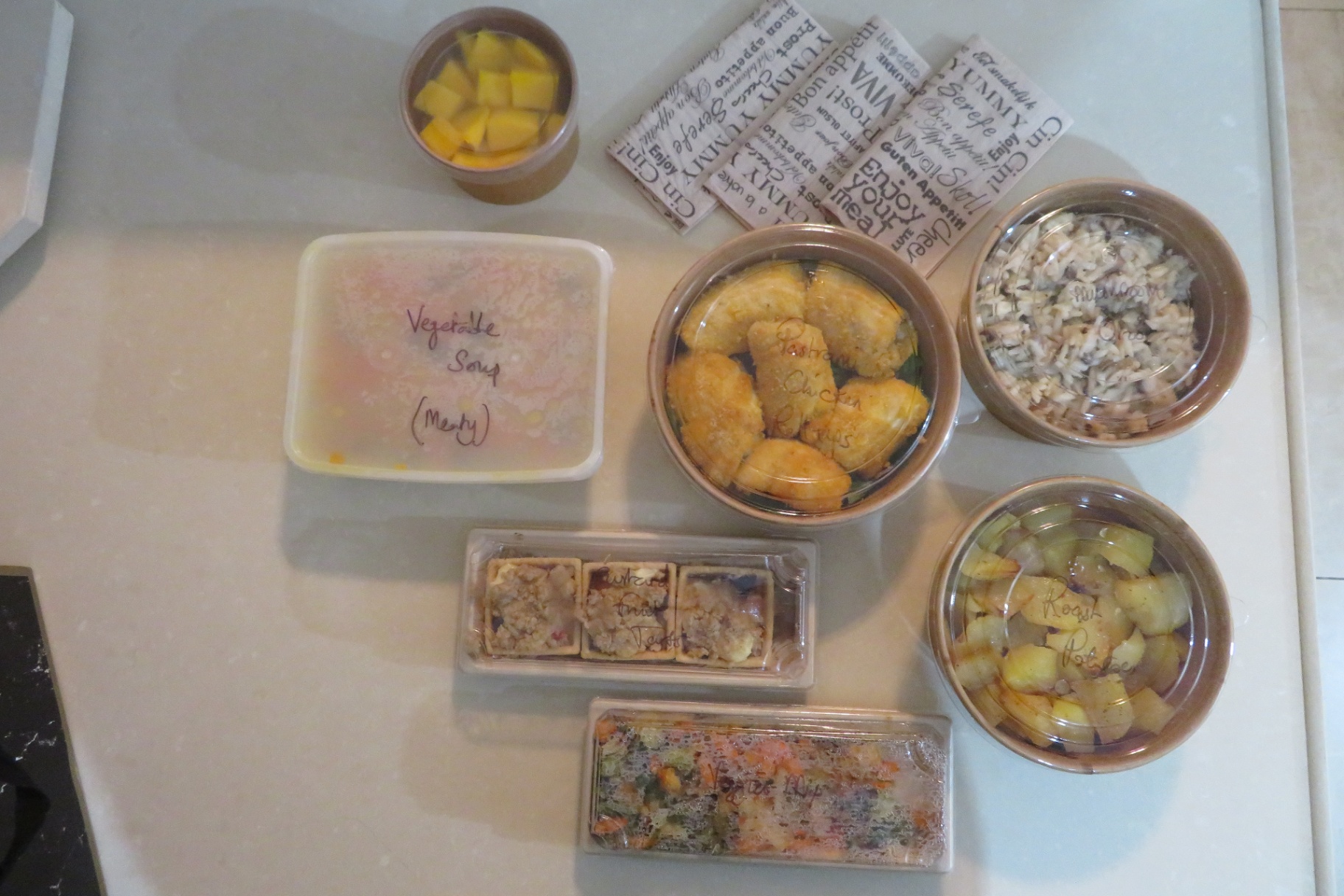 Home cooked meals packed into labelled containers